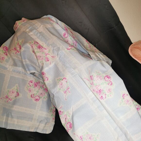 Light Blue Rose Lace Womens Yukata Kimono Floral Summer Japan Vintage Rare Retro - Picture 5 of 8